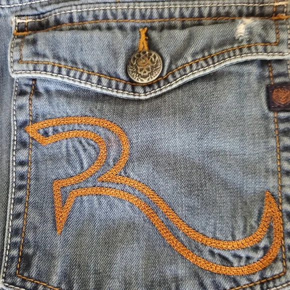Vintage Rock Republic distressed men's jeans 36/34 Thick stitching and skulls - Picture 11 of 16